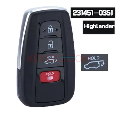 Board ID: 231451-0351 G 4 Button for Toyota Highlander 2020 2021 Smart Remote Keyless Car Key 314.3MHz FCC ID: HYQ14FBC
